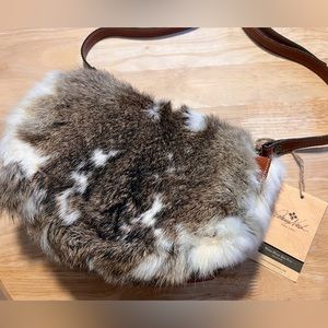 NEW Patricia Nash rabbit fur leather crossbody satchel purse Salerno brown white